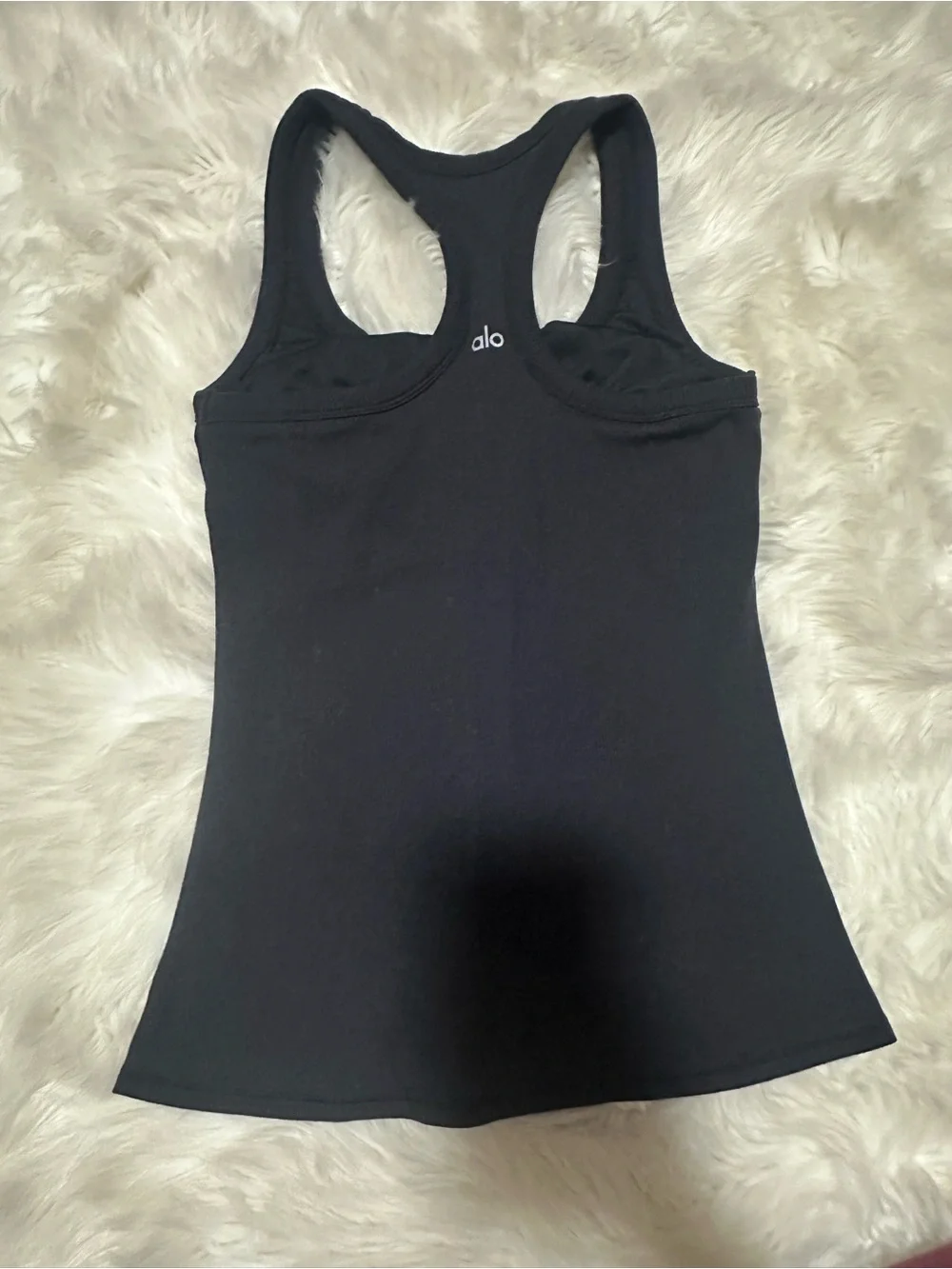 ALO Yoga Black ribbed Racerback Tank with Shelf Bra no padding